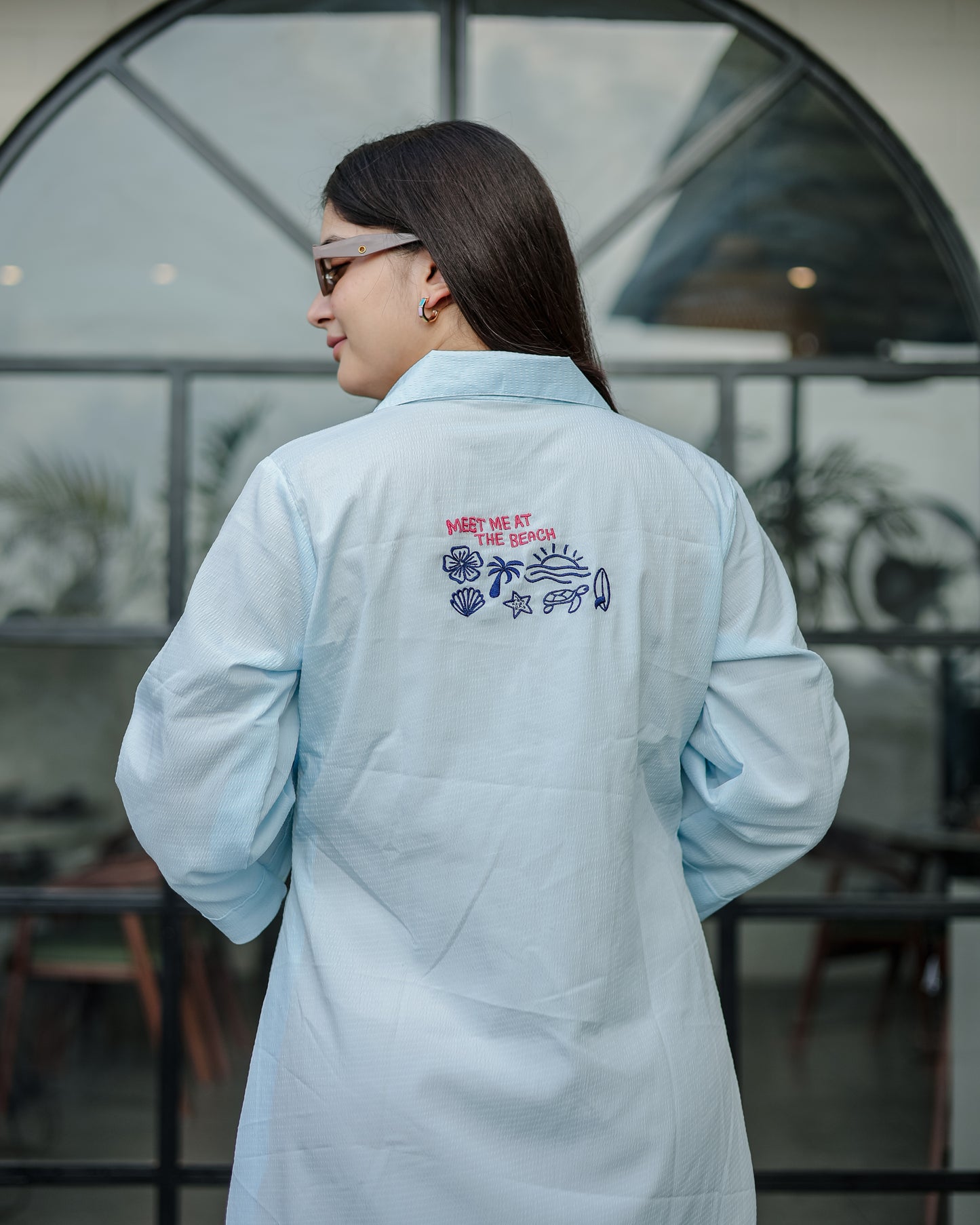 Baby Blue Embroidered Shirt Dress