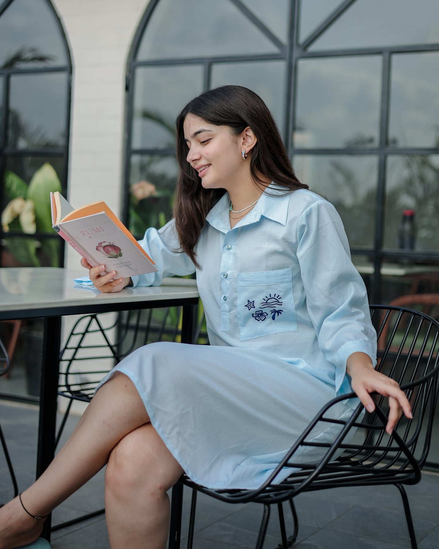 Baby Blue Embroidered Shirt Dress